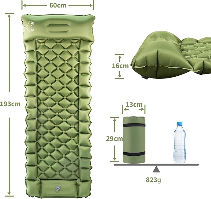ONTYZZ Sleeping Pad Ultralight Inflatable Sleeping Pad with Built-in Foot Pump Upgraded Durable Compact Camping Air Pad for Hiking Traveling Green