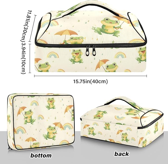 Casserole Carrier Adorable Frogs Holding UmbrellasInsulated Casserole Carrier for Hot or Cold Food Thermal Lunch Tote for Potluck Parties Picnic Beach Fits 9 x 13 Inches Baking Dish