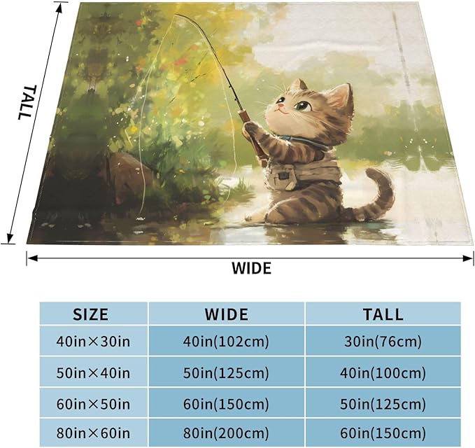 Kitten Fishing Soft Fleece Blanket 60 * 50 inch Soft Sofa Blanket Suitable for Sofa Camping Travel Night Cover Blanket