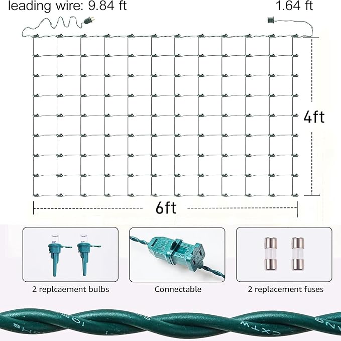 6Ftx4Ft LED Christmas Net Lights Green WireConnectable UL Certified Waterptoof Net Lights for Bushes Trees Shurb Garden Outdoor Christmas Decorations (Blue)