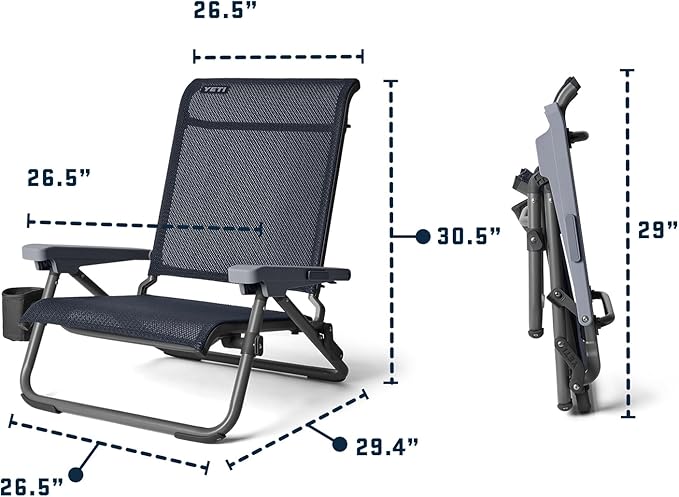 YETI Hondo Reclining Beach Chair Breathable UV-Resistant and Supports up to 350 lbs Navy