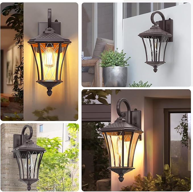YSN 2 Pack Dusk to Dawn Outdoor Light Fixture Wall Mount Porch Lights Weather Resistant Exterior Sconce Light Waterproof Wall Lantern for Porch Garage Backyard Walkway E26 Socket Brown