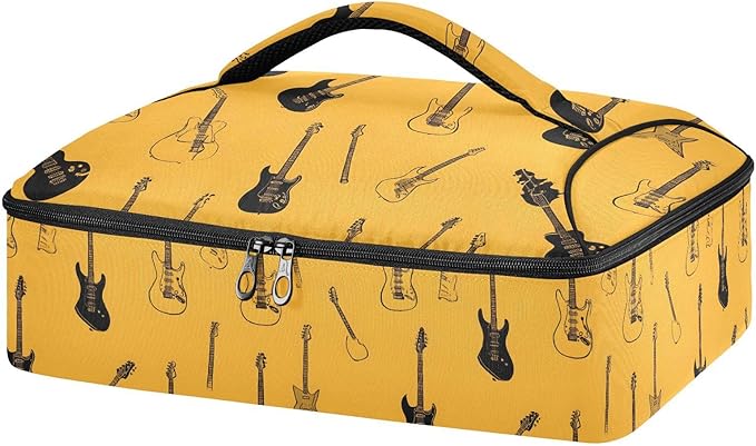Casserole Carrier Pattern Black Electric GuitarsInsulated Casserole Carrier for Hot or Cold Food Thermal Lunch Tote for Potluck Parties Picnic Beach Fits 9 x 13 Inches Baking Dish