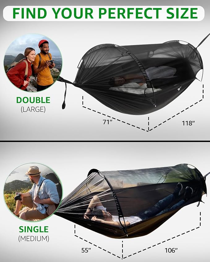 ADVOKAIR Camping Hammock with Mosquito Net Up to 500lbs Ultralight and Portable Nylon Travel Hanging Hammock with Tree Straps Perfect for Outside Backpacking Hiking and Backyard
