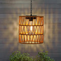 Livinlarge Solar Chandelier LanternOutdoor Rattan Pendant LightsWaterproof Boho Hanging Lamps with Edison Bulb for Gazebo Tree Porch Yard Porch Patio Garden Backyard Decor