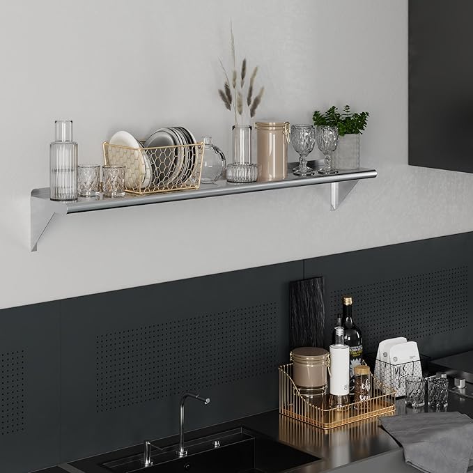 AmGood 10 X 60 Stainless Steel Wall Shelf | NSF | Metal Shelving | Garage Laundry Storage Utility Room | Restaurant Commercial Kitchen
