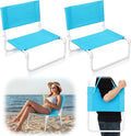 Sintuff 2 Pcs Blue Foldable Pool Chair Portable Poolside Seat with Shoulder Strap Low Folding Flip Beach Chairs for Edge of Pool Beach Poolside Camping Picnic Accessories