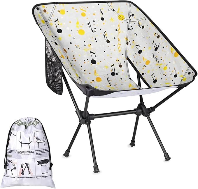 Honeybaby Folding Camping Chair Cute Music Notes Camping Chairs Lightweight Portable Chair Outdoor Foldable Chairs for Camping Travel Picnic Beach Hiking