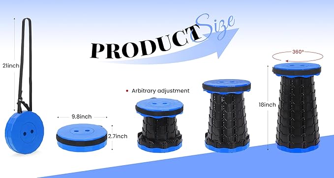 2 Pack Portable Telescoping Stools Collapsible Stool with CushionRetractable Foldingstool Max Load Capacity 400lbs Portable Collapsible Stools for Camping Hiking Outdoor BBQ Black-Blue
