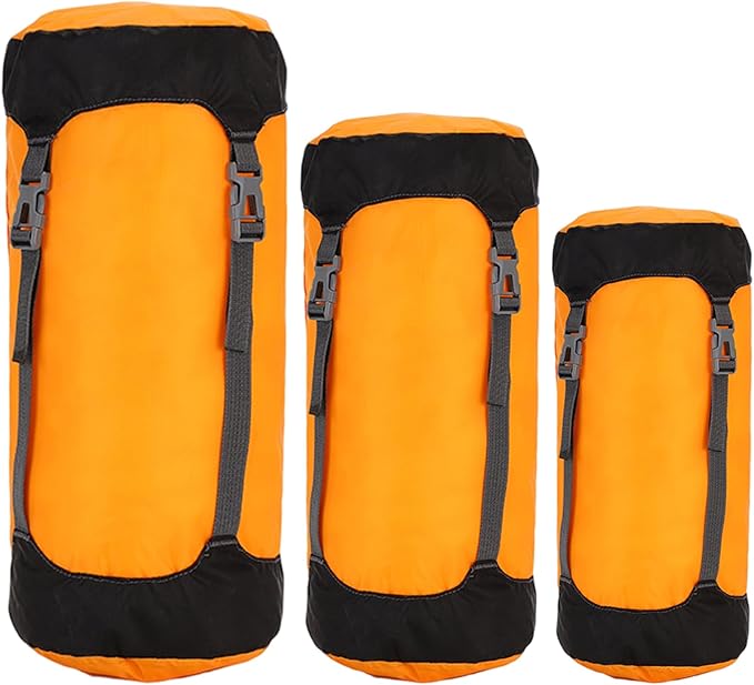 Compression Sack for Sleeping Bag Stuff Sack 3Pcs Compression Wateproof &amp Adjustable Nylon Sleeping Bag with Drawstring Lightweight for Traveling Camping Hiking Backpacking