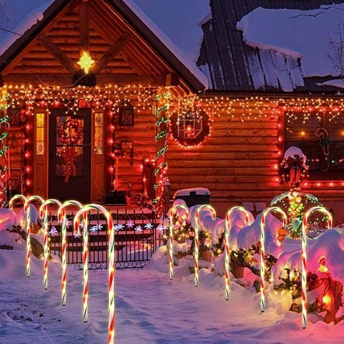 J-HVA 26 Christmas Decorations Outside Candy Cane Lights Set of 10 Pack Landscape Path Lights for Yard Patio Garden Walkway Festival Holiday Red &amp Green