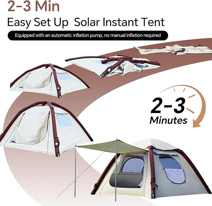 Automatic Inflatable Tent with Air Pump Family Tents for Camping Windproof Waterproof 3 Person Tent Easy Set Up in 2-3 Min Camping Essentials for Backyard Outdoor