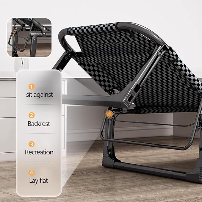 Fold Up Beds for Adults 4 Speed Adjustable Backrest with Removable Headrest Portable Folding Bed Cot Lounge Chair for Beach Lawn CampingGrey-190 * 75 * 28cm