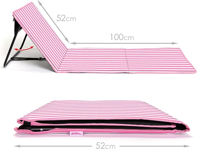 just be... Beach Sun Mat Folding Lightweight Portable Adjustable Sunbathing Recliner with Backrest Support and Valuables Pocket for Holidays Garden Camping Park Festivals - Pink Stripes