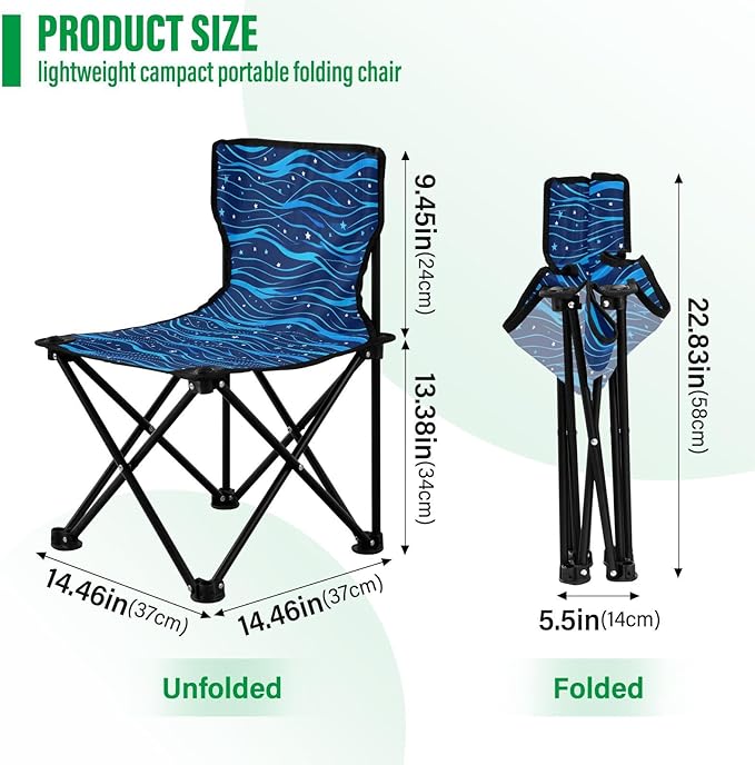Simple Line Stars Electric Blue Wave Pattern Packable Backpack Chairs for Adults Ultralight Backpacking Camp Chair Carry Bag Included Ice Fishing Chairs for Camping Ice Fishing