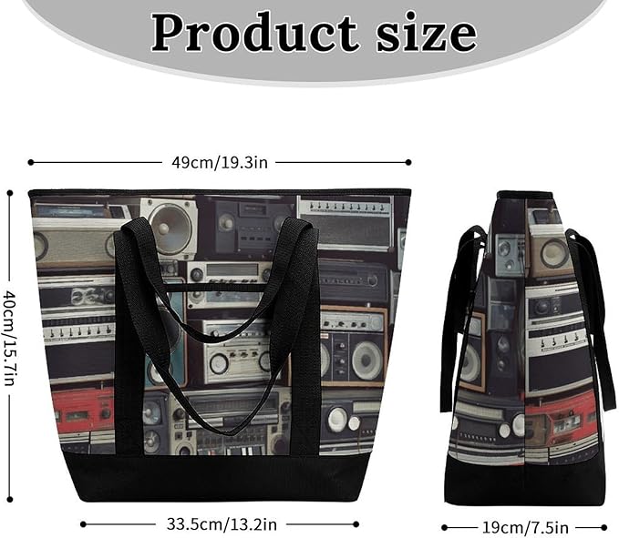 Insulated Shopping BagLarge Reusable Cooler Bags Vintage Wall of Radio Boombox Printed Foldable Shopping BagTravel Waterproof Shoulder Bag