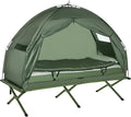 Outsunny Camping Tent Cot Folding Tent Cot Combo with Mattress Pillow Sleeping Bag Roller Carrying Bag Off Ground Travel Camp Cot for Hiking Backpacking