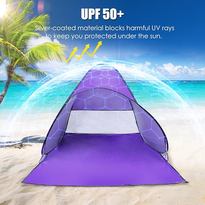 Pop Up Beach Tent Sun Shelter for 2-3 Person Sun Shelter with UPF 50+ &amp Lightweight Portable Beach Tent Easy Pop Up for Outdoor Camping Fishing