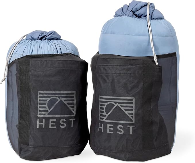 HEST Packable Down Comforter for Camping Single Size - Warm Outdoor Puffy Blanket Down Blanket with 50-L Tote Hydrophobic Duck Down - Perfect for Hiking Camping Backpacking &amp Outdoor Adventur