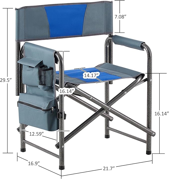 Folding Camping Chair with Storage Pockets Directors Chairs Foldable for Adults Camping Chair &amp Picnic Chairs for Outdoor Beach Fishing Heavy Duty Supports 400 LBS (Blue 2)