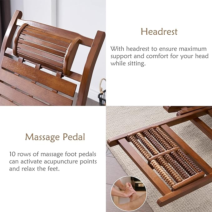 B Folding Rocking Chair for Adults Adjustable Retro Lounge Chair for Outdoor Camping Living Room Bedroom and Kitchen Supports Up to 200Kg