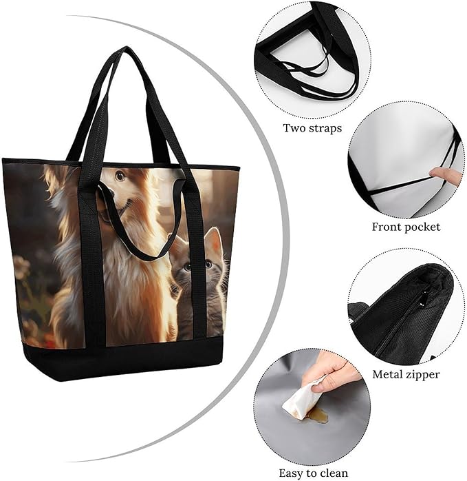 Insulated Shopping BagLarge Reusable Cooler Bags Dogs And Cats Printed Foldable Shopping BagTravel Waterproof Shoulder Bag