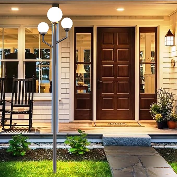 Lightdot 79 Modern Stable Outdoor Post Lights with Triple Head (3000K LED Bulb Included) IP65 Waterproof Pole Lamp for Outside Heavy-Duty Aluminum Lamp Posts Lighting for Driveway/Garden/Yard-Brown