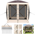Tecoom 6x6ft 4-Sided Pop Up Gazebo Tent Canopy Shelter Tent with Mesh Windows for Camping Portable Shade Tents with Siedwalls Carrying Bag and Stakes for Outdoor Garden Lawn and Backyard