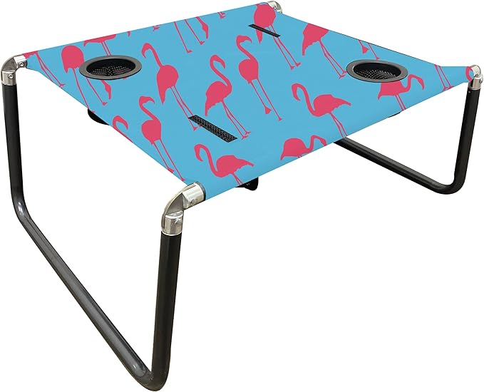 Neso Beach Table - Lightweight Portable and Foldable Table for Beach Camping and Outdoor Adventures - Stable Surface - with Cup Holder for Drinks and Phone Pockets - Flamingos