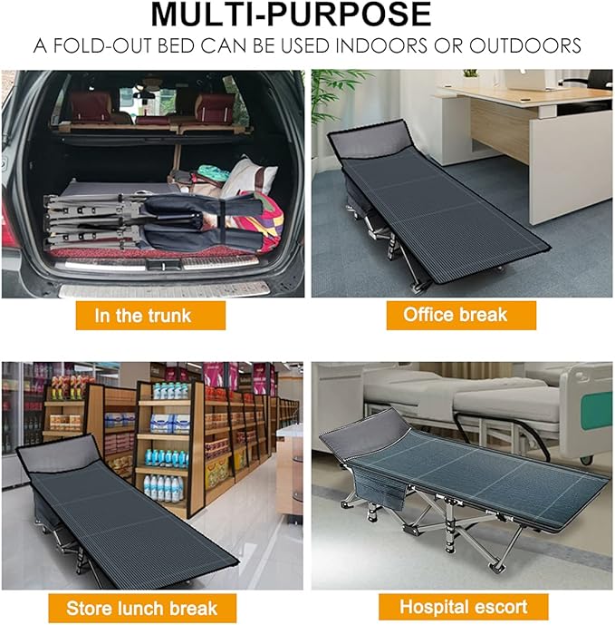 NAIZEA Folding Camping Cots for Adults Portable Cot with Mattress Heavy Duty Outdoor Bed with Carry Bag 1200d Oxford Cloth Sleeping Cots for Camping Office Nap Home Guest Beach Travel