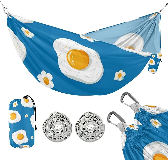 OTVEE Camping Hammock Sunny Side Print Portable Hammocks 500lb Upgraded Thickened Durable Single Hammocks with Tree Straps &amp Travel Bag for Camping Outdoor Indoor Patio Backyard