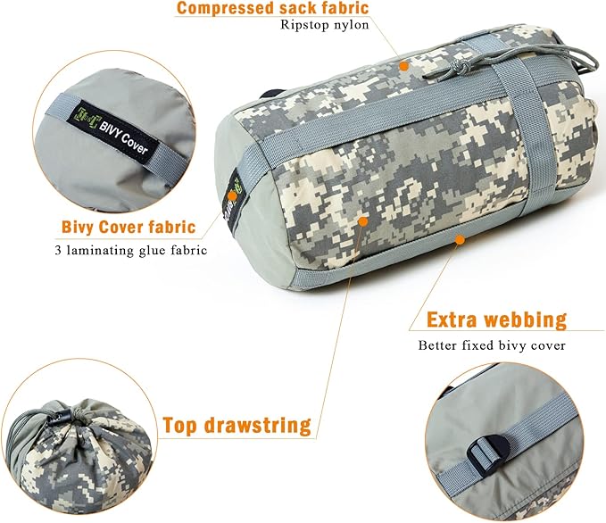 Akmax.cn Bivy Cover Sack for Military Army Modular Sleeping System Waterproof Outer Shell for Sleeping Bag Minimalist Stealth Shelter