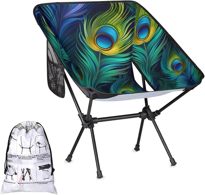 Honeybaby Folding Camping Chair Fairy Peacock Feathers Camping Chairs Lightweight Portable Chair Outdoor Foldable Chairs for Camping Travel Picnic Beach Hiking