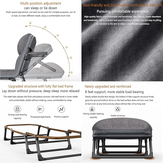 Adult Camping Bed6-Speed Adjustable Portable Sleeping Bed with Headrest Free InstallationSuitable for Outdoor Camping and Indoor Lunch Breaks (75x26in)