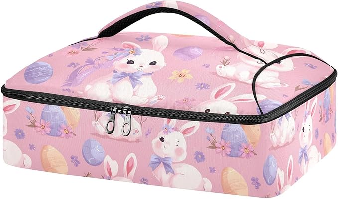 Casserole Carrier Cute RabbitsInsulated Casserole Carrier for Hot or Cold Food Thermal Lunch Tote for Potluck Parties Picnic Beach Fits 9 x 13 Inches Baking Dish