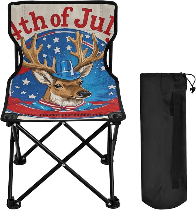 4th of July Independence Day Red and Blue Elk Compact Beach Chairs for Adults Ultra Lightweight Backpacking Chair Includes Carry Bag Lawn Chair for Lawn Camp