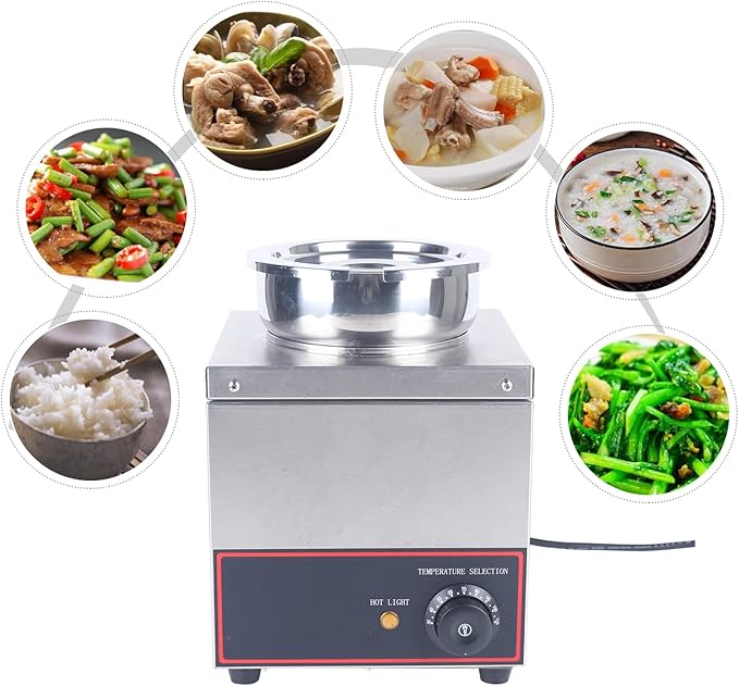 Commercial Grade Bain Marie Buffet Food Warmer 1 Round Pot Stainless Steel Food Warmer Steam Table for Catering and Restaurants 150W 110V (1 Round Pot)