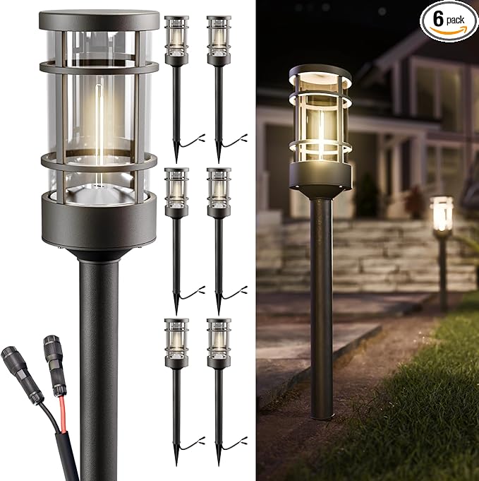 Sunco 6 Pack Low Voltage Garden Pathway Lights LED Landscape Pathway Lighting 1.5W 50 LM 3000K Warm White Wet Rated for Garden Pathway Walkway Clear Glass Design with Connectors ETL
