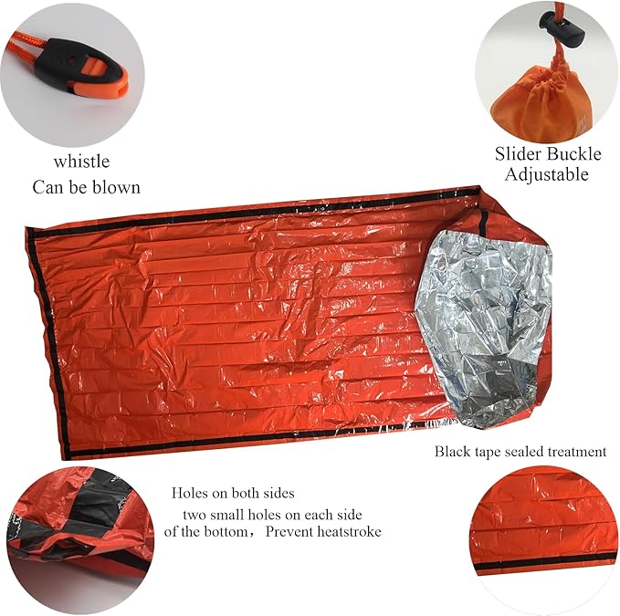 Emergency Sleeping Bag for Survival1 Pack Bivvy Bag Storage Bag with Whistle Camping Hiking Keep Warm Outdoor Adventures