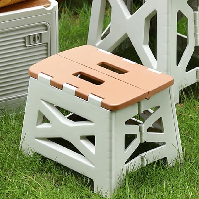 NOLITOY Portable Folding Stool Small Khaki Plastic Outdoor Camping Seat Lightweight Travel Folding Stool for Fishing and Backpacking