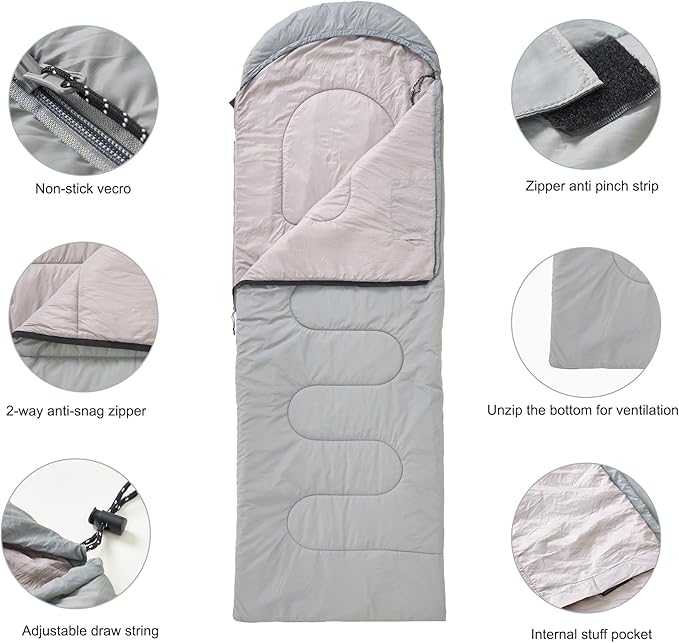 Lightweight Sleeping Bag 2.43lbs Backpacking Sleeping Bag 46℉-59℉ Nylon Shell and Lining Waterproof Compact Ultralight Sleeping Bag for Backpacking Camping Hiking