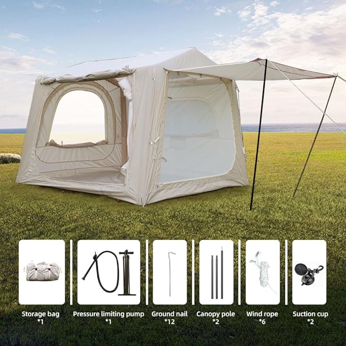 Inflatable SUV Tent for Camping - 4-6-8 Person 4 Season Waterproof Oxford Tailgate-Attachable &amp AC Compatible Easy Setup with Air Pump Air-Inflated Glamping Tent for Adults