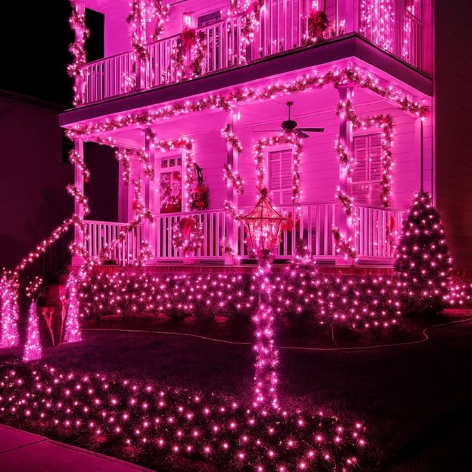 Extra-Long 144FT Solar String Lights for Outside 2 Pack 400LED Solar Valentine's Day Lights Outdoor Waterproof Copper Wire 8 Modes Fairy Twinkle Solar Lights for Tree Garden Party Xmas (Pink)