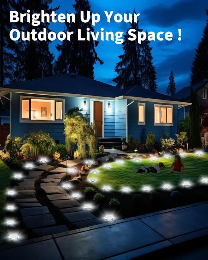 Solar Ground Lights Outdoor 18 Pack Waterproof Upgraded Solar Garden Lights with 4 Side Light Stainless Steel Solar Powered Disc Landscape Light for Walkway Lawn Yard Patio Deck-Cool White