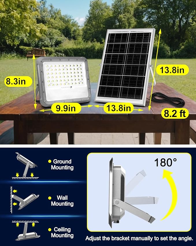 Solar Lights Outdoor Waterproof - Security Lights for Outside with Remote ControlUltra Bright High Lumens Aluminum Solar Powered Flood Lights Dusk to Dawn for Patio Yard (15000MAH)