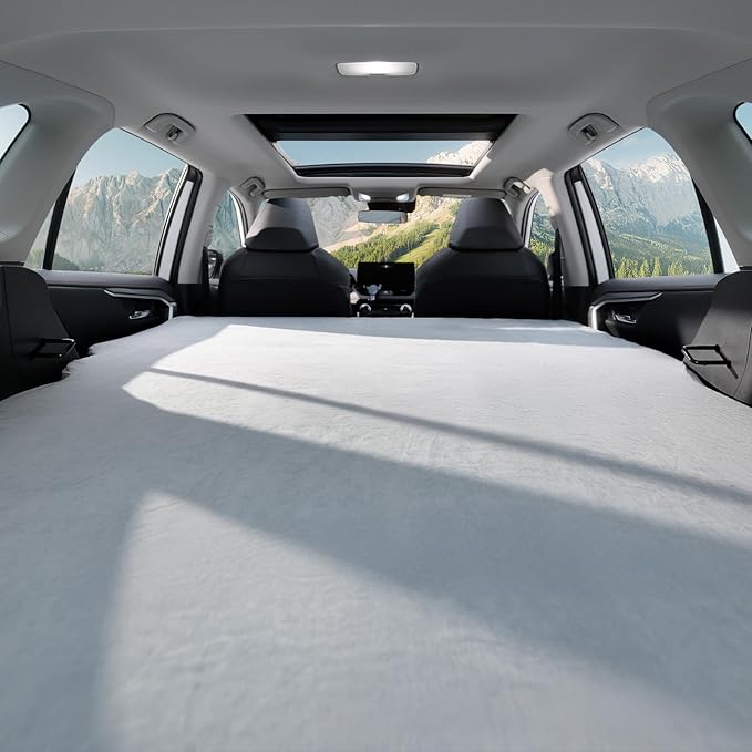 AutoLevel TPU Backseat Foam Mattress for Toyota RAV4 Hybrid 4-inch Foam Camping Mattress &amp Slope-Cancel Layer Inflatable SUV Car Bed with Rechargeable Pump for Road Trip Sleeping (RAV4 Hybrid)