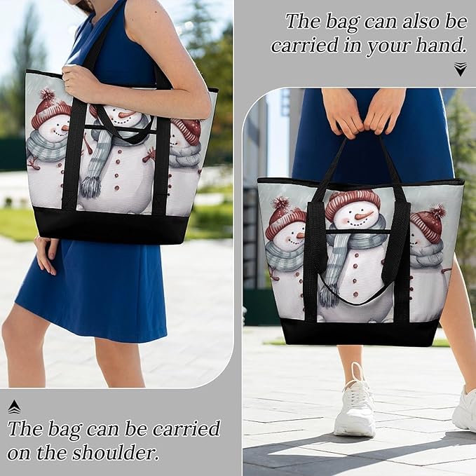 Insulated Shopping BagLarge Reusable Cooler Bags Winter Snowman Printed Foldable Shopping BagTravel Waterproof Shoulder Bag