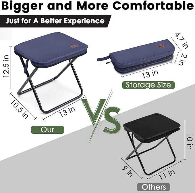 MOONCY Portable Stool 13 Inch Small Folding Stool for Adults Ultralight Blue Camping Stools for Hiking and Fishing Hold Up to 265 LBS