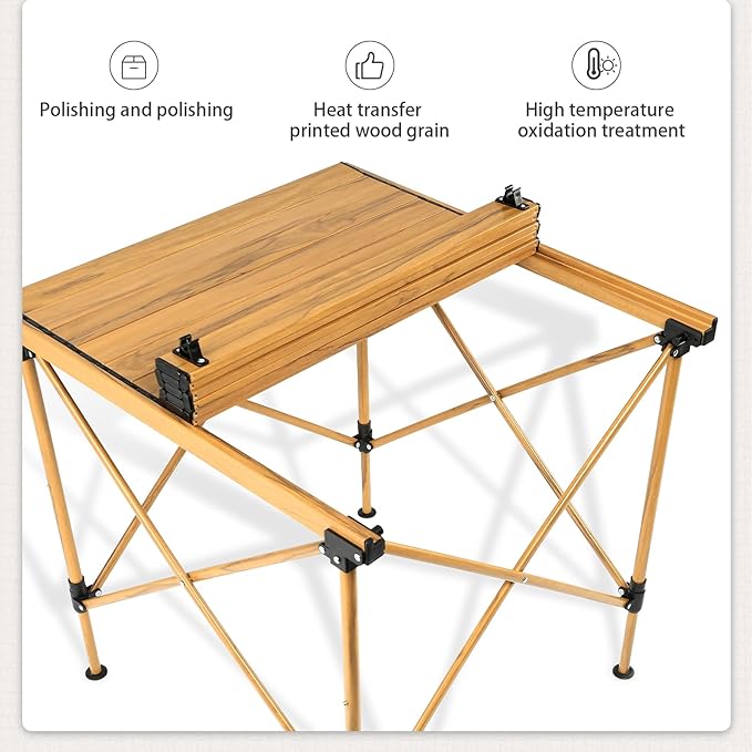 Whitsunday Outdoor Folding Table 20.4-25.6 Height Adjustment Camping Portable Table for CampingPicnicParkBeach