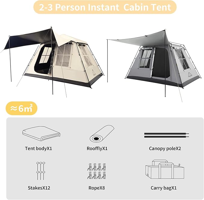 TENPLAY 2-4Person Instant Cabin TentPortable Pop Up TentOne-TouchSetup with 60sSpacious InteriorBlackCoatingWaterproof5000mmIncludes RainflyCanopy Blackout Tents for CampingHikingFamily
